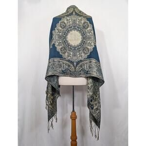 Teal Green Gold Metallic Brown Baroque Style Scarf 27 x 72 Inches